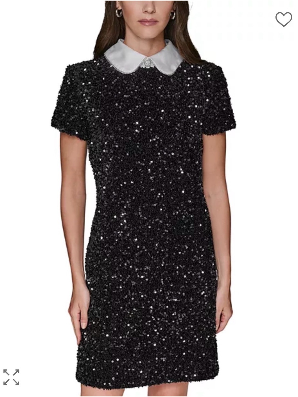 Karl Lagerfeld Black Sequin Mini Dress with Satin Collar